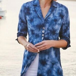 [Soft Surroundings] Blue Tie Dye Tunic Button Down
